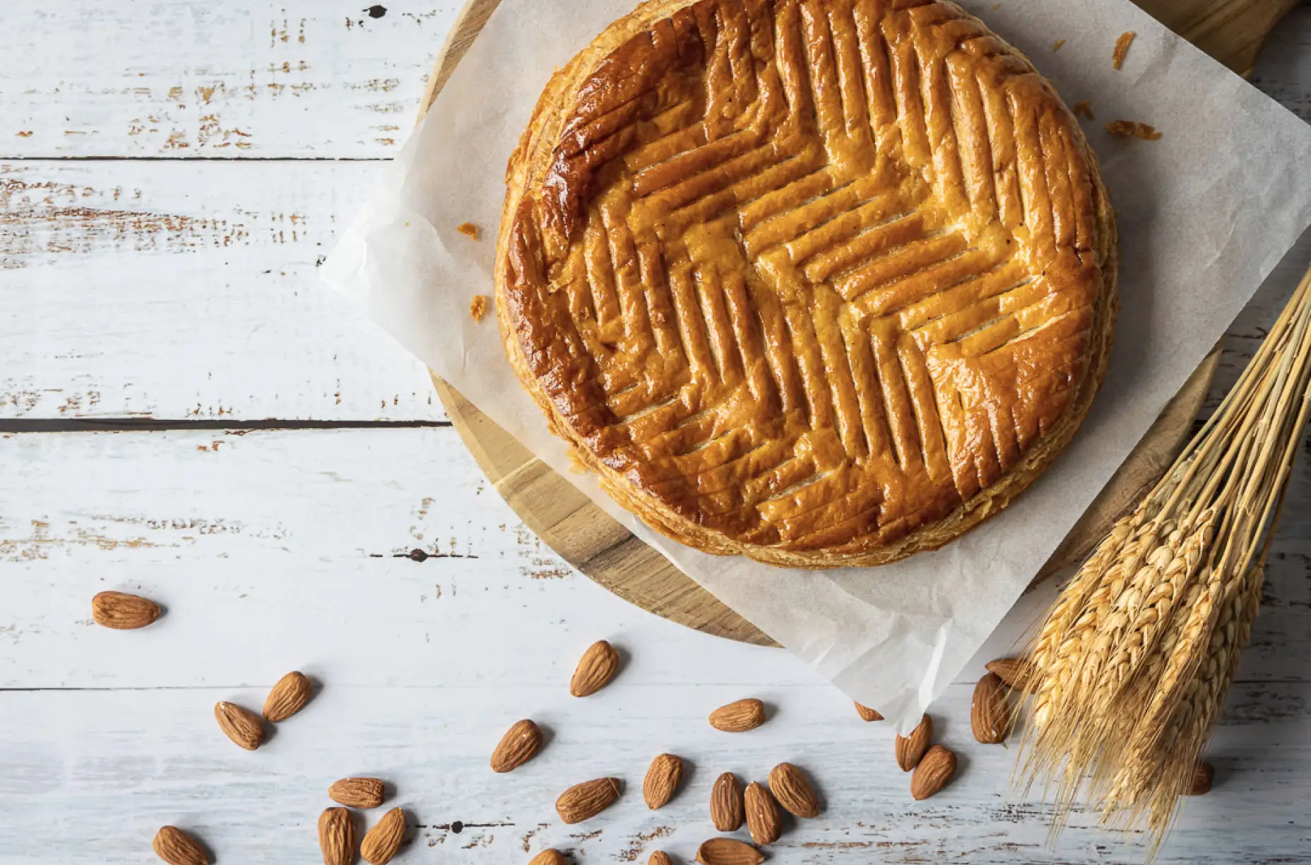 An almond pie on baking paper